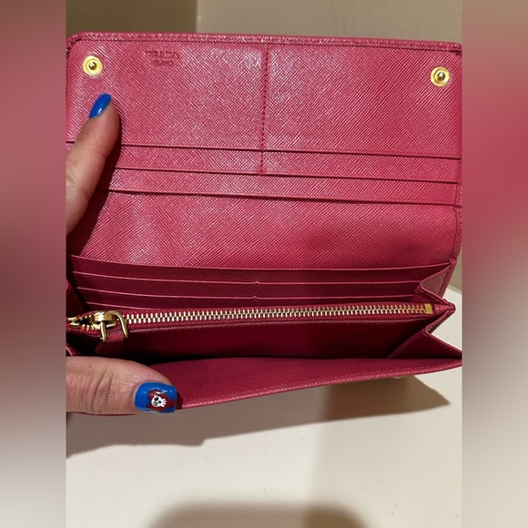 Prada Pink Saffiano Double snap long Bow Wallet - Picture 8 of 13